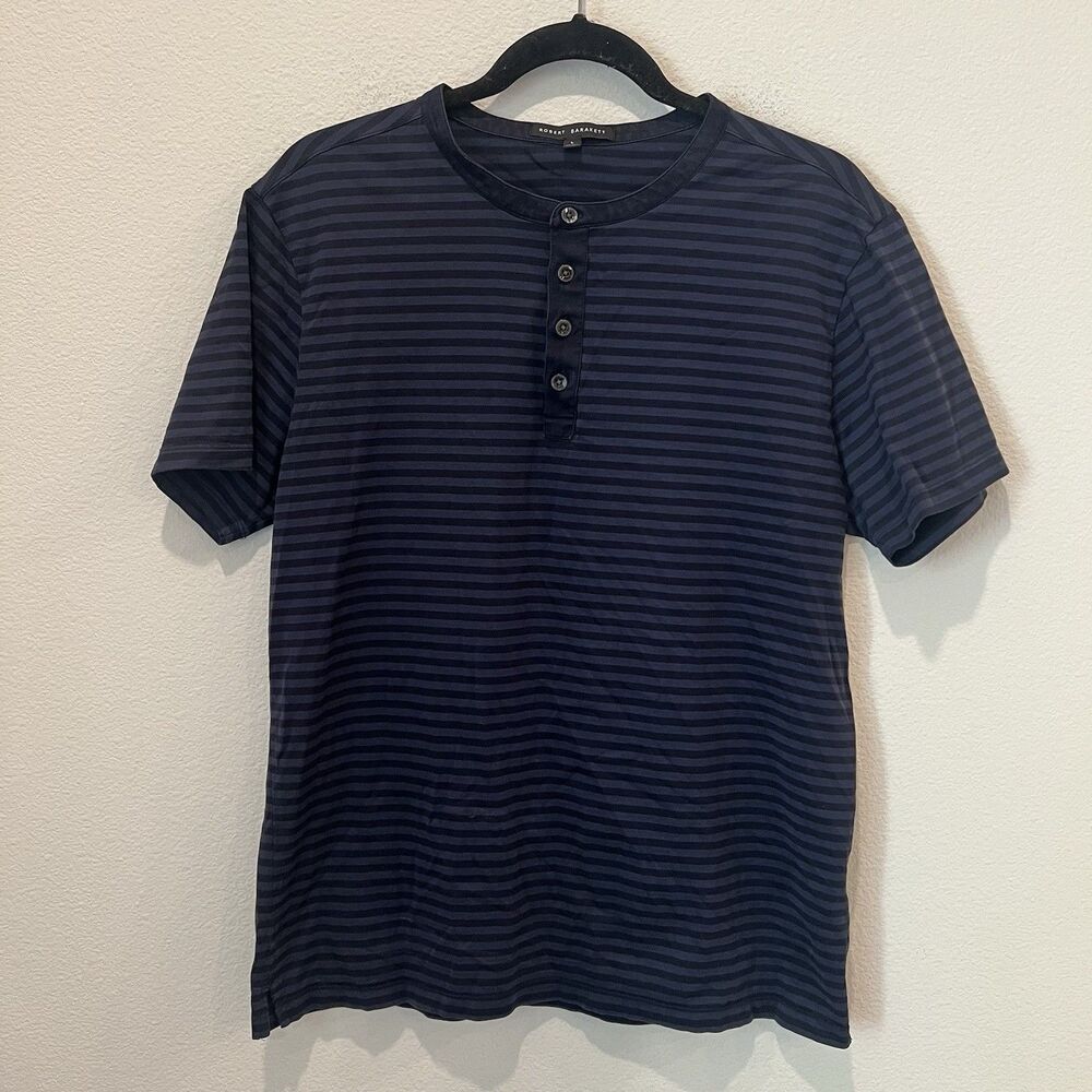Robert Barakett Henley Shirt Men's Large Pima Cotton Short Sleeve Minimalist
